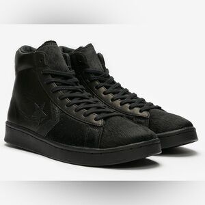 Pony Hair Converse All Star Pro Leather Triple Black Mid Tops